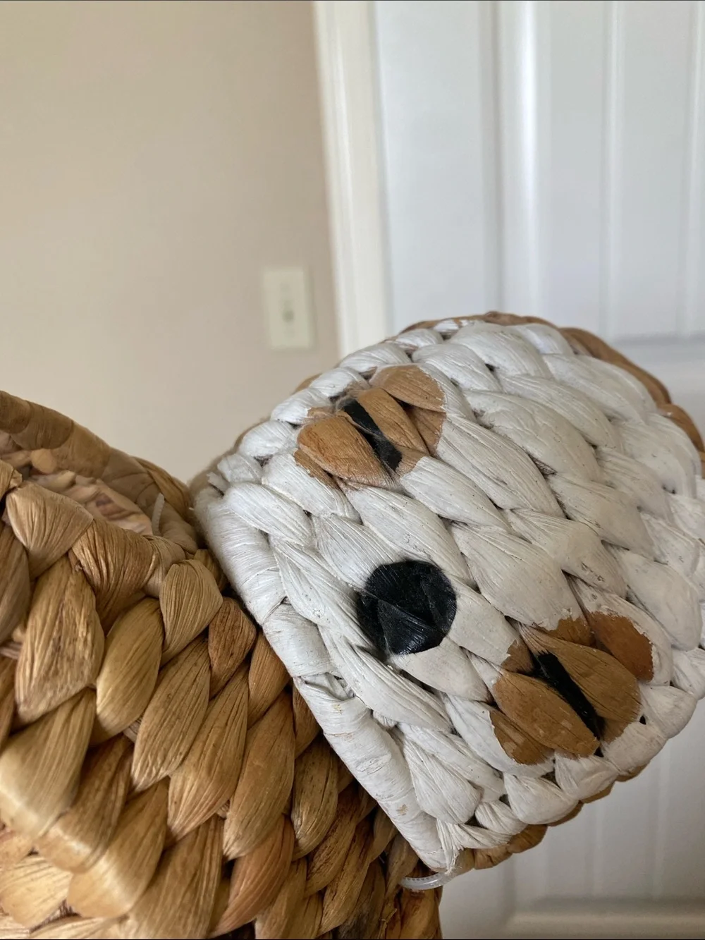Pottery Barn Kids Brown and White Handwoven Hanging Basket with sloth Detail